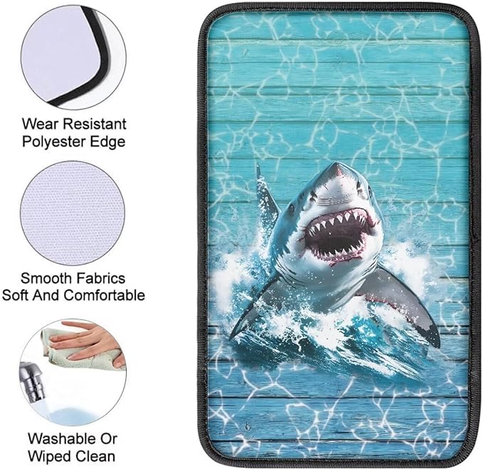 Suobstales Shark Wood Print Car Armrest Pad Soft Center Console Arm Rest Protector Cover Universal Car Interior Accessories Decoration