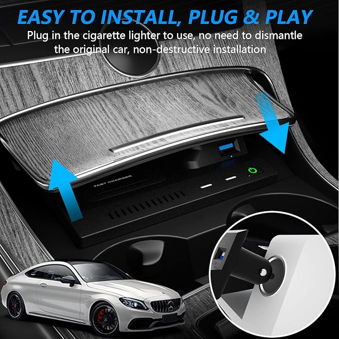 Wireless Car Charger for Mercedes Benz C-Class GLC AMG 2015-2021 C180 C200 C260 C300 C450 GLC 200 GLC 260 GLC 300 C43 C63 GLC43 GLC63, 15W Fast Charging Phone Charger Pad for iPhone Galaxy
