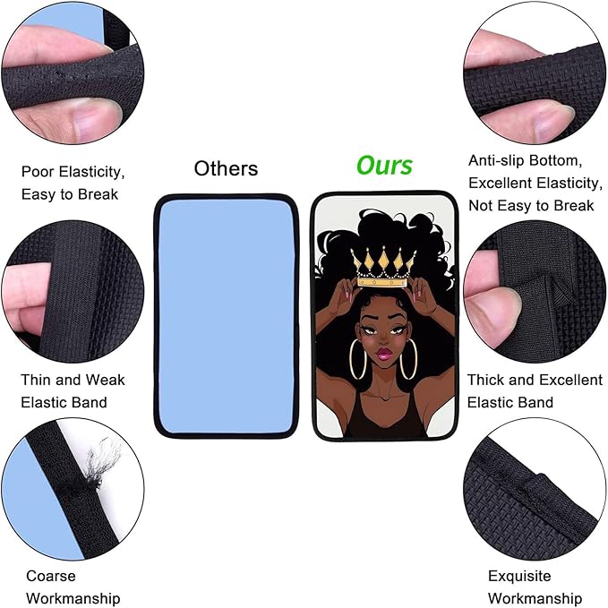 Car Armrest Cover Pads Universal Fashion Cute Auto Center Console Armrest Cover Pad with 2PCS Car Coasters Soft Waterproof Car Armrest Seat Protector for Women, African Black Girl