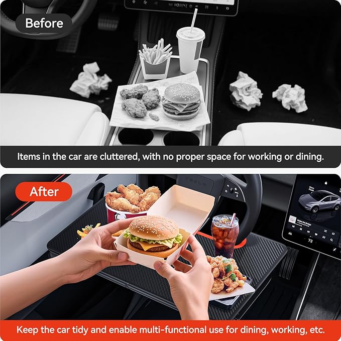 YONZEE 2-in-1 Car Steering Wheel Desk Tray & Car Seat Gap Filler Organizer – Foldable Carbon Fiber Look Table for Laptop, Eating, Writing – for Standard Round Steering Wheels