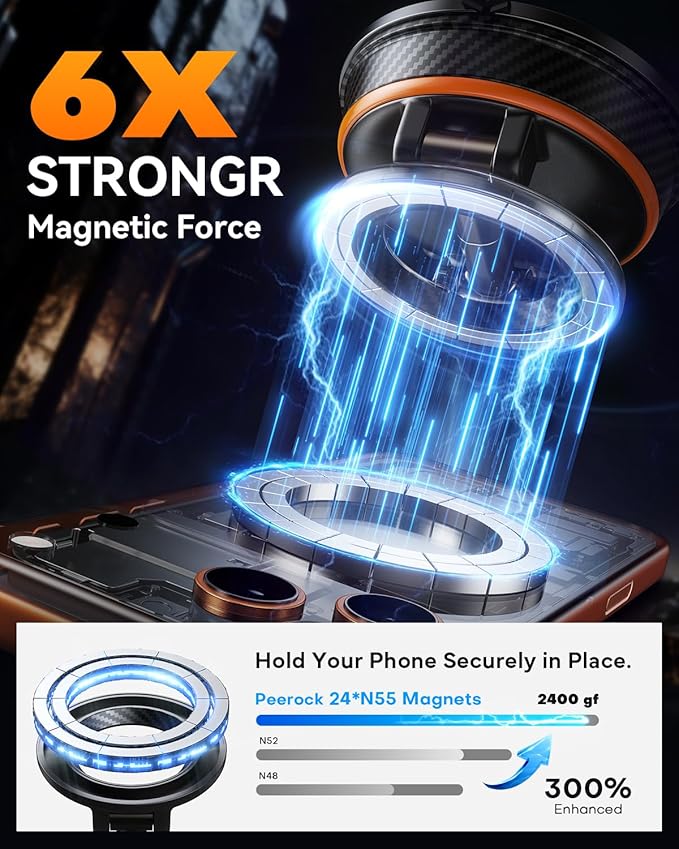 Upgraded Car Phone Holder for Magsafe [98+LBS Strongest Suction & 2400gf Magnetic] Vacuum Magnetic Phone Holders for Your Car 360° Adjustable Car Phone Mount for iPhone & Android Orange