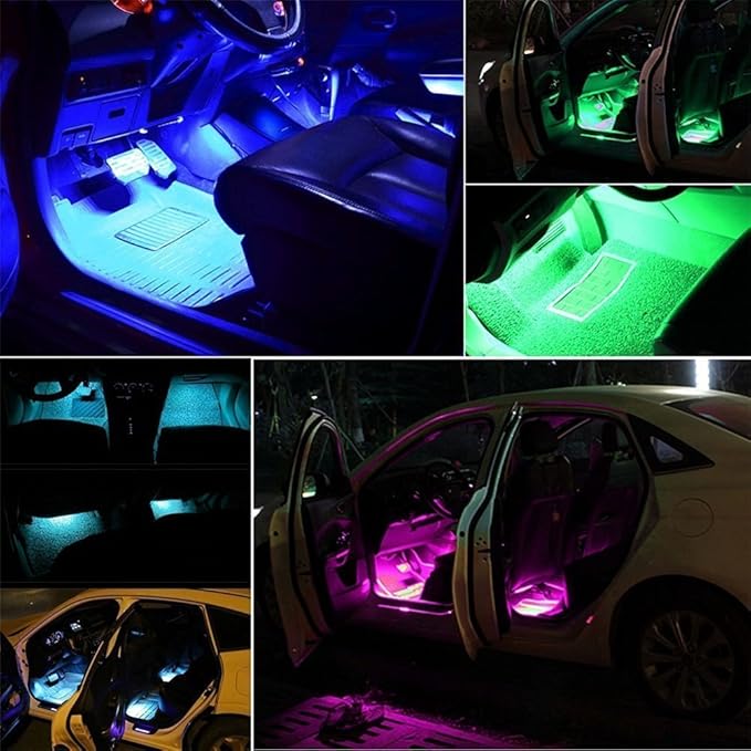 Car LED Strip Light,Uniwit 4 Pieces DC 12V 72 LED Multicolor Car Interior Music Light LED Underdash Lighting Kit with Sound Active Function and Wireless Remote Control Including Car Charger