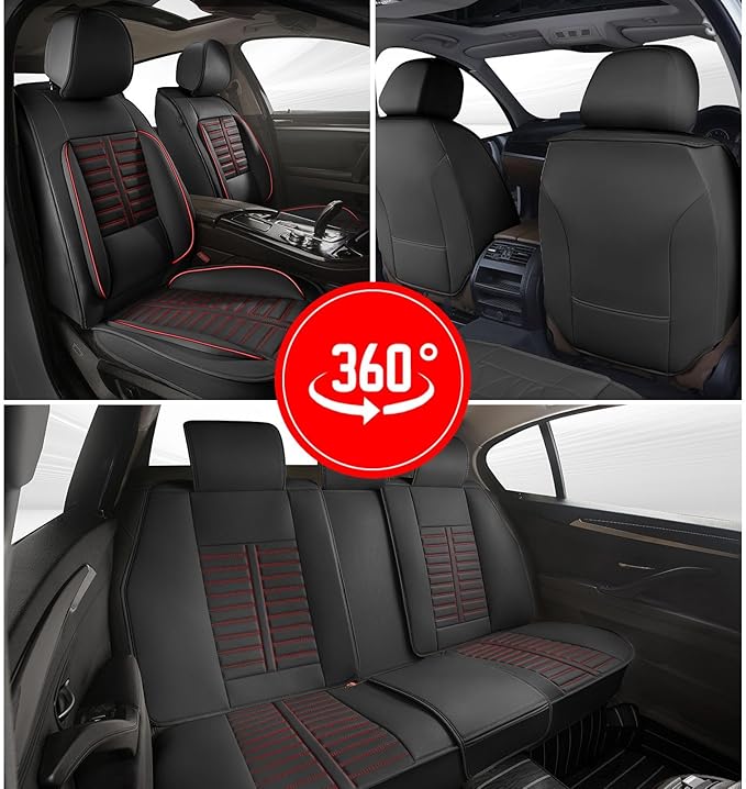 Car Seat Covers Fit for Kia Sorento 2007-2023 2024 2025 Full Set Leather Seat Covers Set with Lumbar Support Premium Automotive Cushion Protector(5 Seat, Black&Red)
