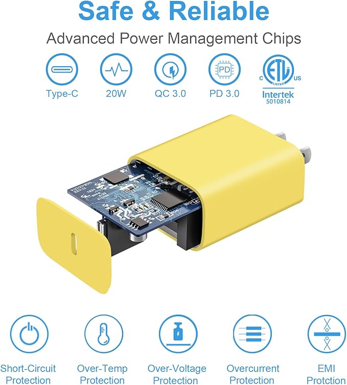 iPhone 17 16 15 Charger Fast Charging 3+3Pack Type C Charger USB C Chargers Block with 6FT Cable for iPhone Air/17/17 Plus/17 Pro/17 Pro Max/16/16 Plus/16 Pro/16 Pro Max/15/15 Pro Max/iPad Pro(Yellow)