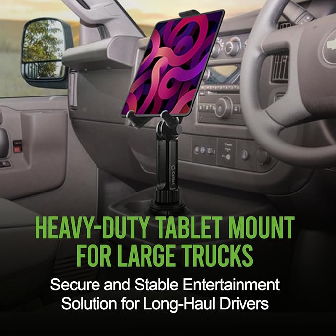 Cellet Cup Holder Tablet Mount, Car Cradle Holder Compatible for All iPad, Pro, Air, Mini Samsung Galaxy Tablet, Amazon Fire Microsoft Surface