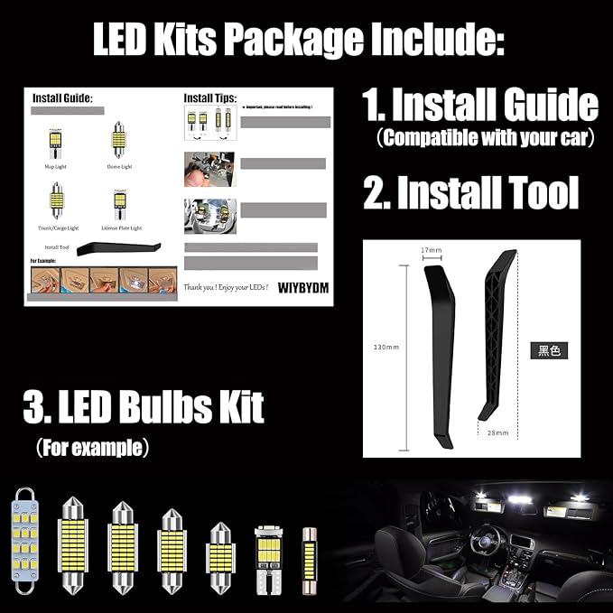 LED Interior Lights Bulb Kit for Hyundai Santa Fe 2013 2014 2015 2016 2017 2018 2019 2020 Map Dome Vanity Mirror Trunk License Plate Tag Lights Interior Bulbs + Install Tool Guide