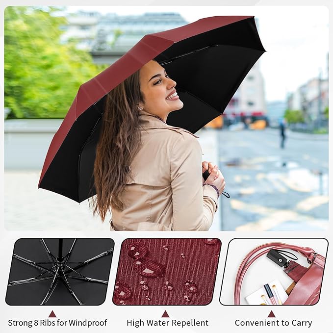 Yoobure Windproof Travel Umbrella - Automatic Umbrellas for Rain, Compact Folding Umbrella with UV Protection, Lightweight Portable Design for Backpack/Walking/Car, Sun & Storm Ready