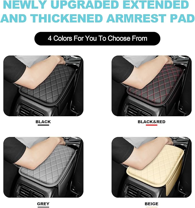 Center Console Cover Fit for Kia Forte 2010-2024 with 2 Storage Bags Waterproof Leather Quilted Pattern Car Armrest Cover Cushion Anti - Slip(Black)