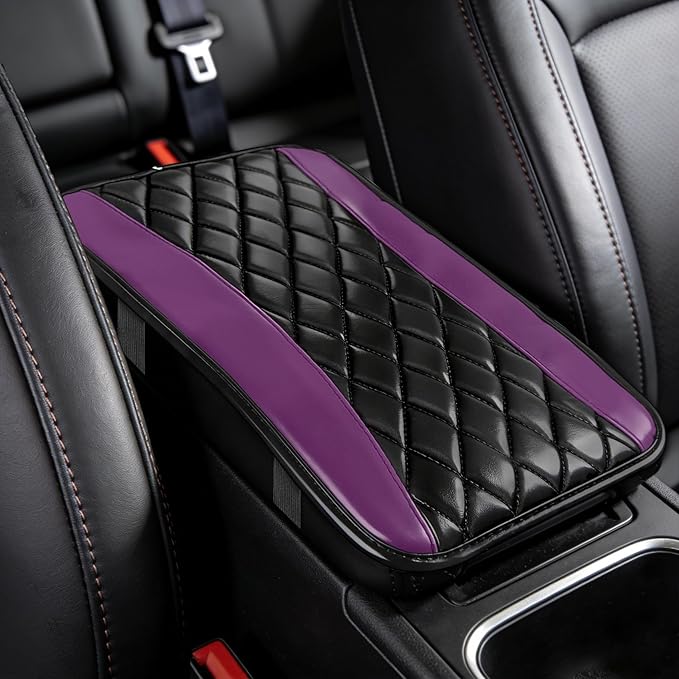 Car Center Console Cushion Pad, Arm Rest Covers, 12.6"×7.5" Leather Waterproof Auto Armrest Seat Box Protector, Auto Comfortable Center Console Cover Universal for Most Vehicles (Purple)