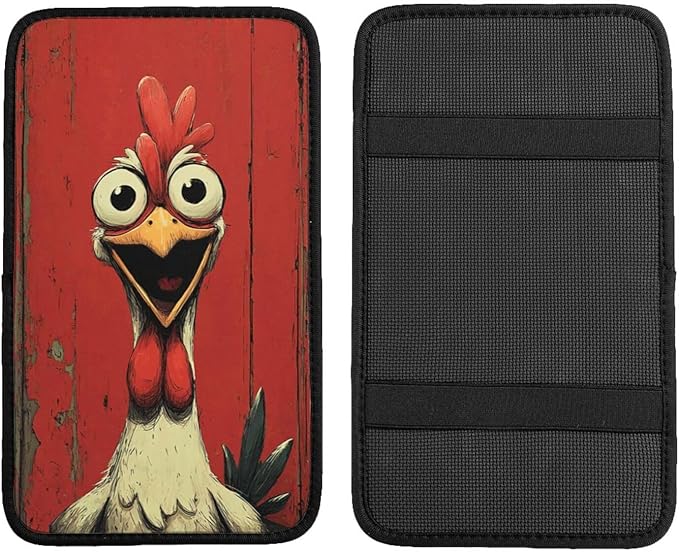Universal Car Center Console Cushion Pad, Funny Rooster Soft Waterproof Car Center Console Cover Auto Armrest Seat Box Cover Protector for Most Vehicle SUV Truck Car