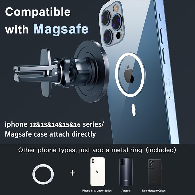 UIBI Magsafe Car Mount, Magnetic Car Phone Holder 【20 Strong Magnets】 with Clip 【360°】 Rotation Air Vent Cell Phone Mount Fit for Magsafe iPhone 16 15 14 13 12 Pro Max Mini MagSafe Case