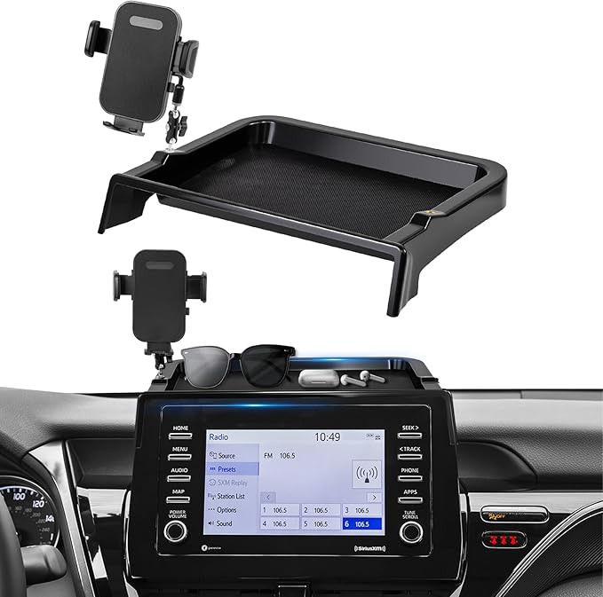 Car Phone Holder Fit for 2021-2024 Toyota Camry 7-inch Screen with Dashboard Organizer Cell Phone Mount Holders Fit for Camry Accessaries Fixed Clip Hands-Free &360°Rotation(Not Fit 9 inch)