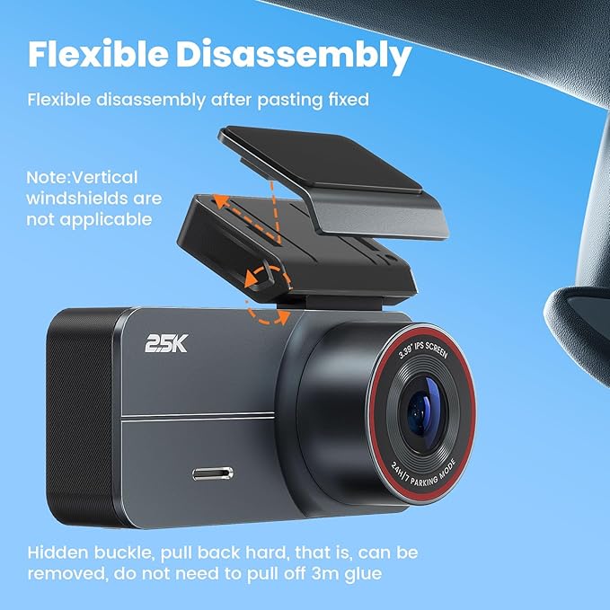 2.5K Dash Cam Front and Rear with 64GB Card, Car Camera WiFi & GPS, 3.39" IPS Screen, WDR Night Vision, Parking Monitor, G-Sensor Dash Camera