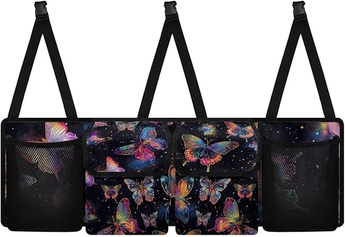 Colorful Butterfly Car Trunk Organizer with 4 Storage Bags Hanging Waterproof Car Back Seat Organizer for SUV,Truck,Van Collapsible Cargo Bag
