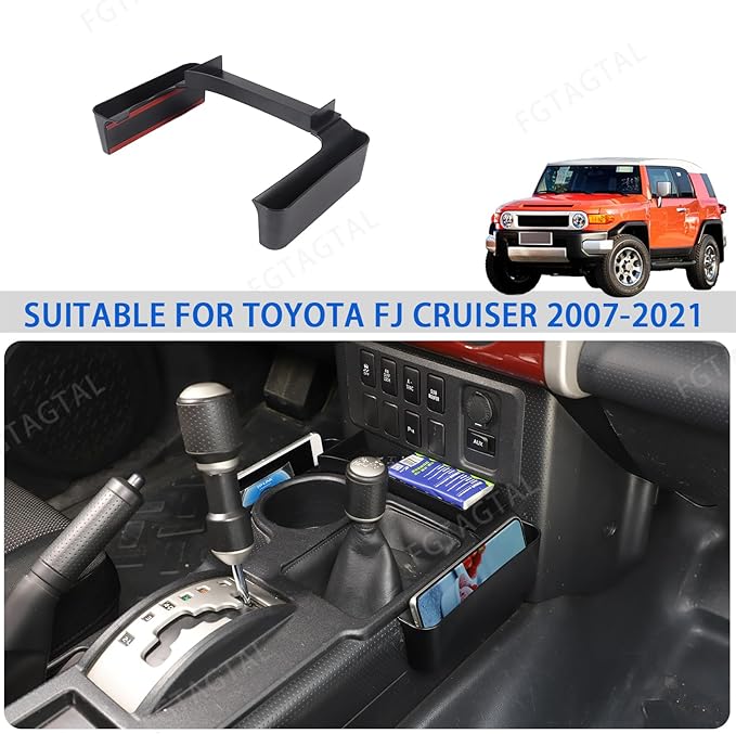 Gear Shift Organizer Tray Fit for Toyota FJ Cruiser 2007-2021, Center Console Shifter Storage Box, ABS Storage Tray, Create Extra Storage Space for Driver and Passenger