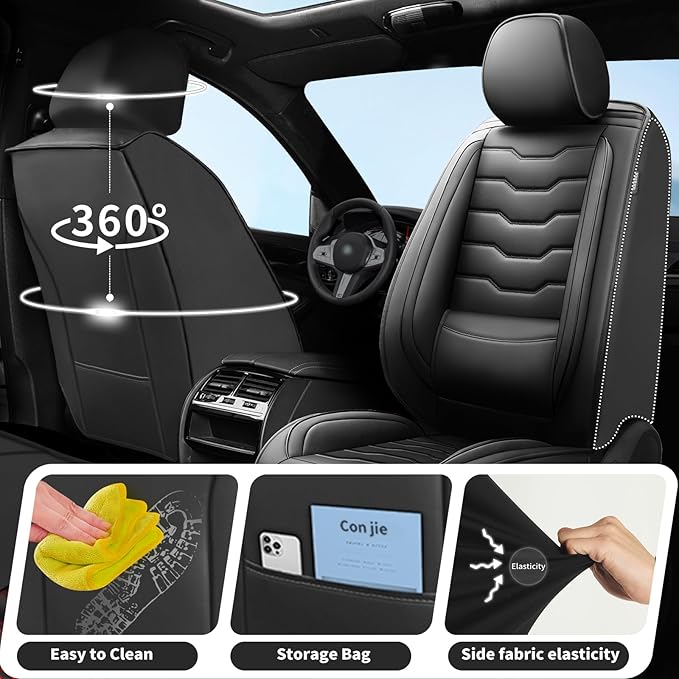 Fit Sentra Car Seat Covers Compatible with Nissan Sentra 2001-2025 2026 - Full Set Premium Leather， Waterproof Breathable， All-Weather Seat Cushion Protecto&Airbag Compatible（Full Set,Black