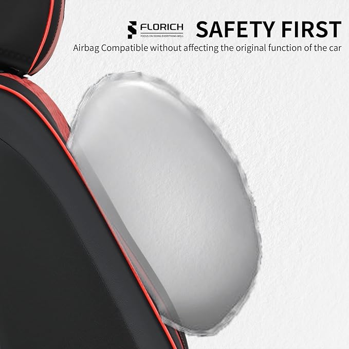 FLORICH Universal Seat Cover Full Set Leather Seat Covers 5 Seats Waterproof Seat Protector Car Seat Cushion Driver Seat Cover Universal Fit for Most Car Truck SUV, Black&Red