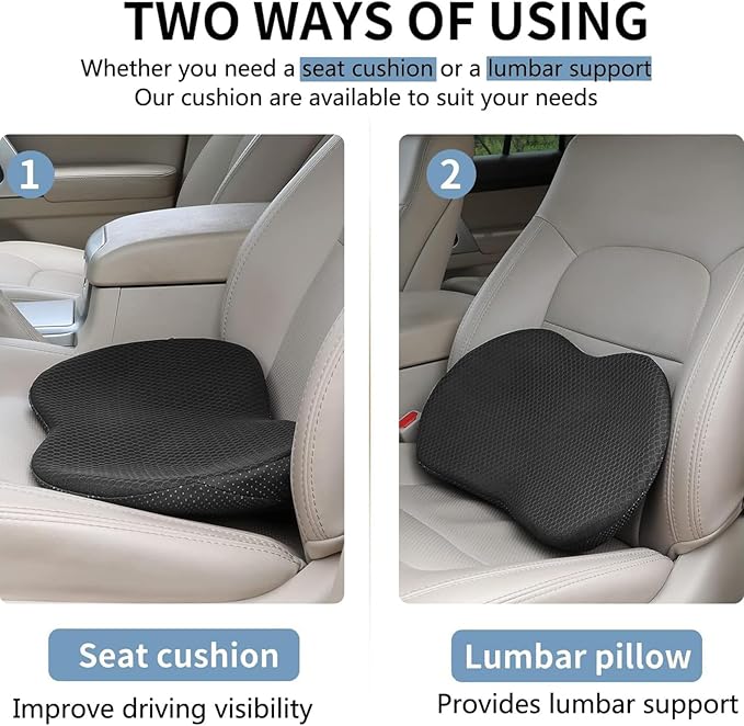 Car Seat Cushion for Ford Mustang 2000-2024, Four Seasons Universal Memory Foam Breathable Non Slip Auto Wedge Seat Pad Sciatica & Lower Back Pain Relief for Driving,Beige