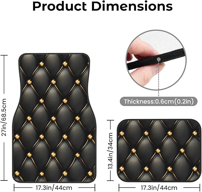 Black and Gold Leather Texture Car Floor Mats,4 Piece, Car Rug Durable Anti-Slip Waterproof Trim to Fit Liner Universal Fit Auto,Sedan,SUV,Truck