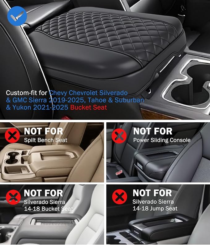 Center Console Cover for Chevy Silverado & GMC Sierra 2019-2025, Tahoe & Suburban & Yukon 2021-2025 Accessories, Middle Armrest Console Cover Elbow Rest Cushion Protector, Bucket Seat Console Only