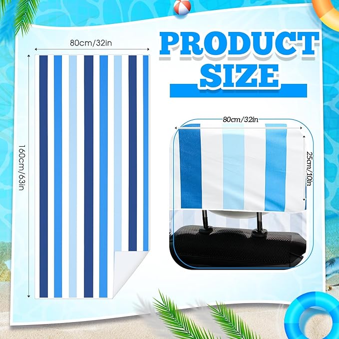 2 Pack Car Seat Towel Covers with Storage Bag 63 x 32 Inch Athletic Running Towel Seat Sweat Washable Non Slip Cover Gift for Car Outdoor Sport Activities (Blue Vertical Stripes)