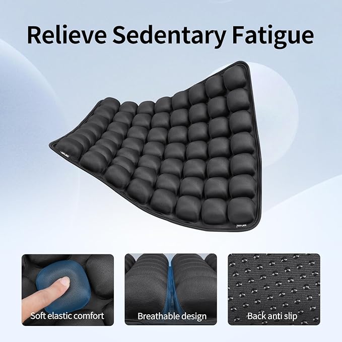 Inflatable Seat Cushion for Car - Adjustable Air Pressure Travel Cushion for Long Flights, Office Chairs, and Travel - Portable 17.7x15.7 Inches - Black