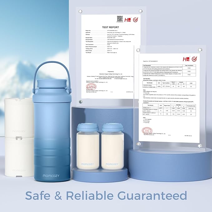 Momcozy 22oz Portable Breast Milk Cooler for Outdoor, Life Saver with 360° Total Cooling for 24 Hours, Larger Capacity Travel Breastmilk Chiller with 2pcs Baby Bottles for Breastmilk Storage, Blue