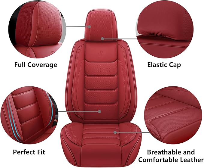 Full Coverage Faux Leather Car Seat Covers Full Set,Automotive Seat Covers for Cars,SUVs Pick-up Truck, Car Seat Cushion, Wine Red Seat Covers for 5 Seats