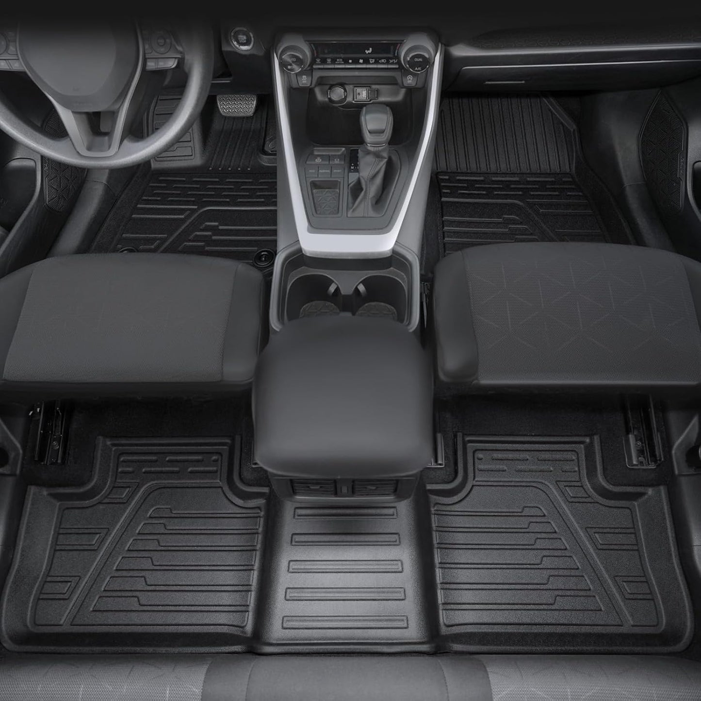 Floor Mats Set Cargo Liner with Backrest Cover for 2019-2025 Toyota RAV4(Include Hybrid), All Weather TPE Full Mat Set for RAV4 Accessories