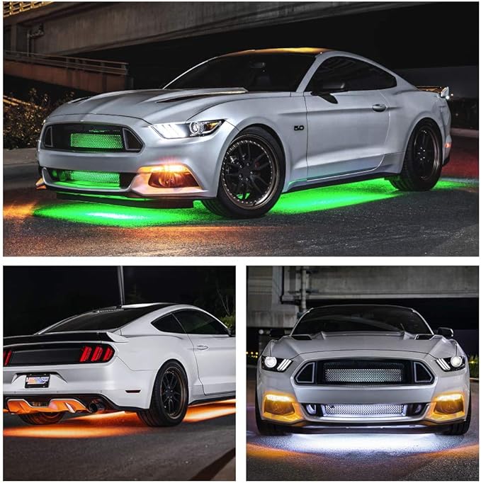 LEDGlow 4pc Bluetooth Million Color LED Underbody Underglow & 4pc Interior Footwell Accent Lighting Kit for Cars - Smartphone App - Courtesy Lights - Create Any Color - Control Box