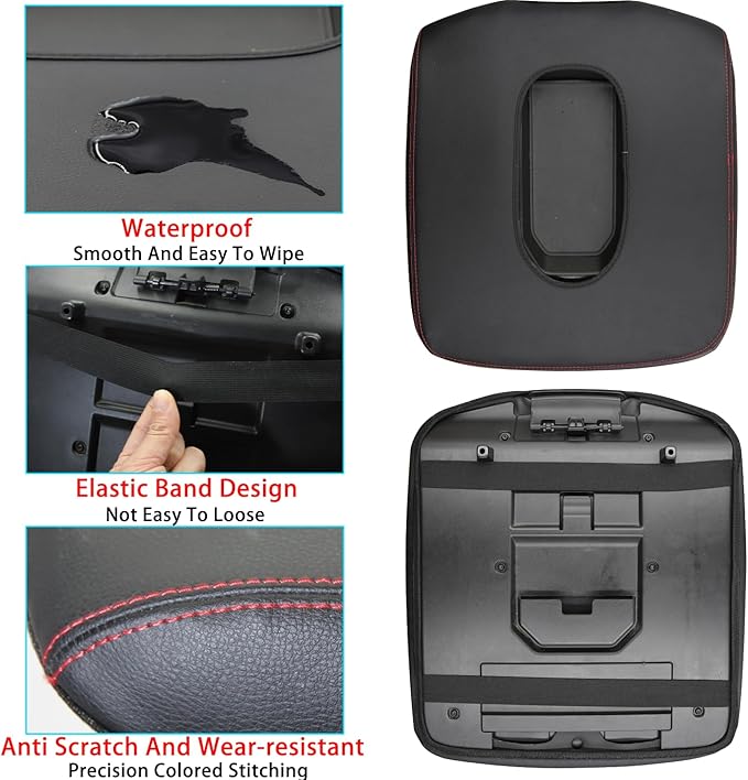 Center Console Armrest Cover for Chevy Silverado/GMC Sierra Accessories 2019-2024 2025 Arm Rest Box Pad Middle Console Lid Cushion Leather Protective Case Only for Jump Seat (Red Stitches)