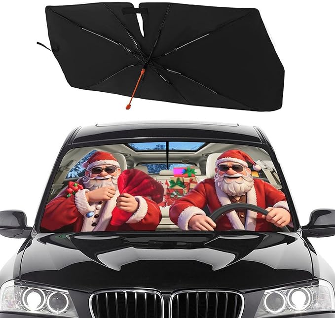 Socira Christmas Car Windshield Sunshade Umbrella Foldable Visor Umbrella Sun Shade Cover Sunshade Front Window Cover Car Accessories Blocks Uv Rays (57" X 30")