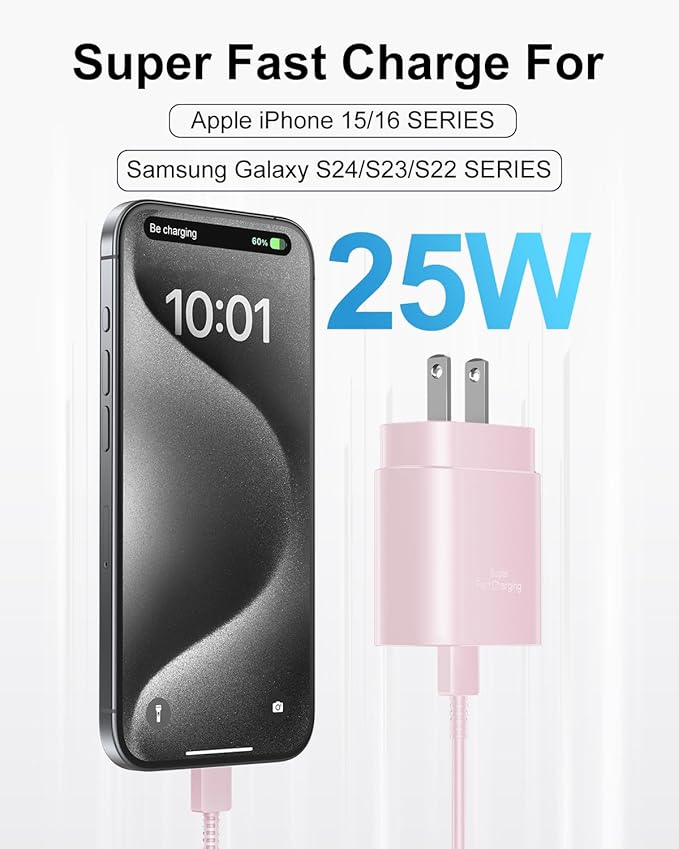 Type C Charger Fast Charging, 2Pack [10FT&6FT] Long USB C Cable with 25W Phone Super Fast Charger Block Compatible with Galaxy S25/S24/Plus/Ultra,iPhone 15/16/17/Air/Plus/Pro Max