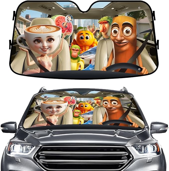 GENANY Brainrot Windshield Sun Shade for Car SUV Truck (55x30 Inches), Front Window Visor for Windows, Protector Blocks UV