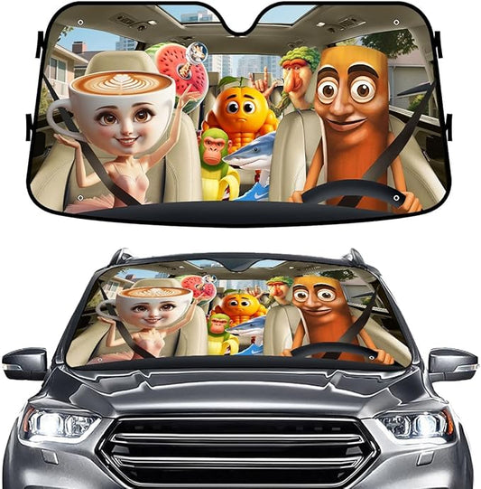 GENANY Brainrot Windshield Sun Shade for Car SUV Truck (55x30 Inches), Front Window Visor for Windows, Protector Blocks UV