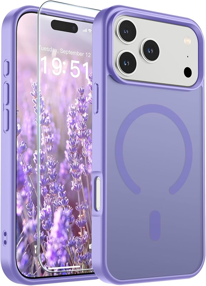 SUPFINE Magnetic for iPhone 17 Pro Case (Compatible with MagSafe)(Military Grade Drop Protection) Translucent Matte Shockproof with Anti-Fingerprint Phone Cover 2025,Purple