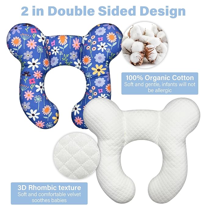 Baby Neck Pillows - Upgraded Toddler Travel Cushion for Toddler Head and Neck, Infant Neck Pillow for Car Plane Stroller Pushchair - Flower D