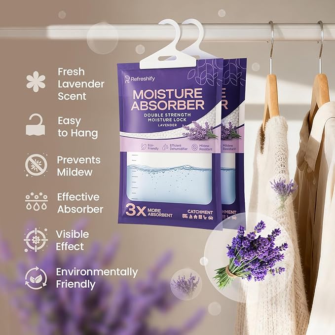 Moisture Absorbers and Humidity Absorber Bags for Closet - 10 Pack High-Efficiency Moisture Absorber and Humidity Packs for Home, Moisture Bags and Dehumidifier Bags for Car Lavender, 10 Pack