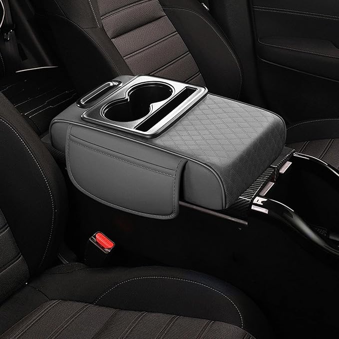Car Center Console Pad PU Leather Armrest Organizer with Tissue Box Slot for Vehicles, Style K