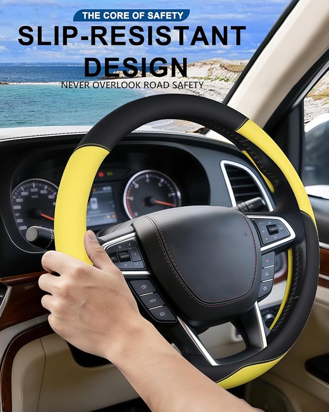 Heavy-Duty Steering Wheel Cover for RV Trucks & Campers - Non Slip Covers, Steering Wheel Grip for Motorhomes & Recreational Vehicles, Fits Oversized 15.5-16 Inch Wheels (Yellow)