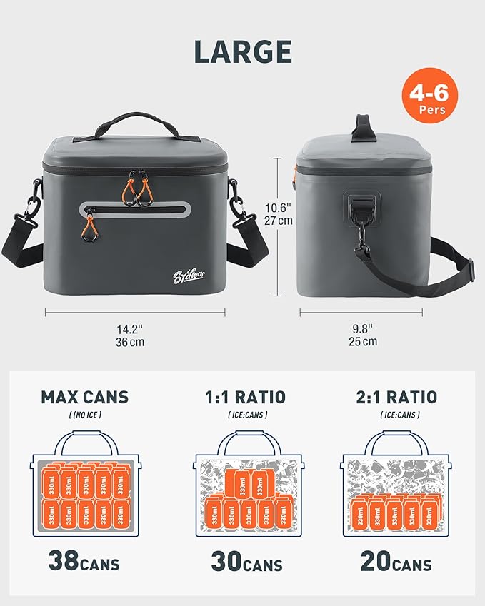 Soft-Sided Cooler Bag, 7/16/30 Can Insulated Lunch Box, Waterproof, Leak-Proof, Portable Lunch Bag for Work, Beach, Drink, Travel, Camping, Picnic