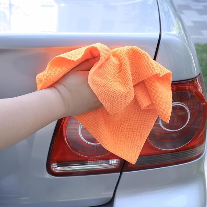 Tricol Clean 50PK Profesional Resuable Lint Free Microfiber Edgeless Cleaning Cloth Cleaning Rags,Absorbent Microfiber Wipes for Housekeeping, Car Cleaning (12 * 12 Inches) (orange1)