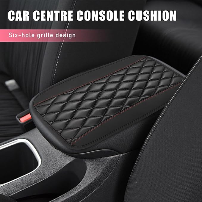 Car Center Console Cushion Pad, PU Leather Waterproof Auto Armrest Box Cover Protector, Comfortable Armrest Seat Box Cover Mat, Universal Car Accessories for SUV Truck (Black)