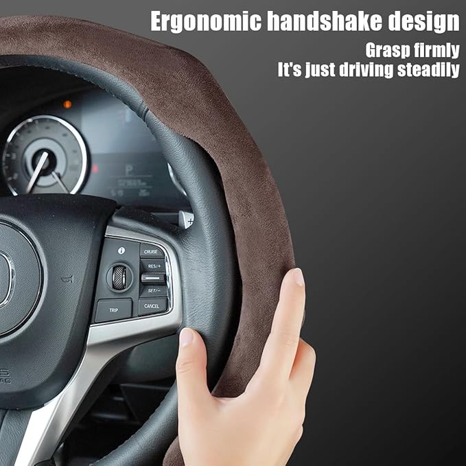 Mandark Car Steering Wheel Cover, Suede Sport Vehicle Steer Wheel Protector Fitting 15 Inch, Non-Slip Comfortable Automotive Interior Decoration Accessories, Universal for Most Cars (Coffee)