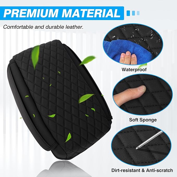 FIILINES Center Console Cover for Ford Maverick 2022-2026, Armrest Cover Leather Pad Cushion Maverick Accessories Armrest Cover Anti-Scratch Black