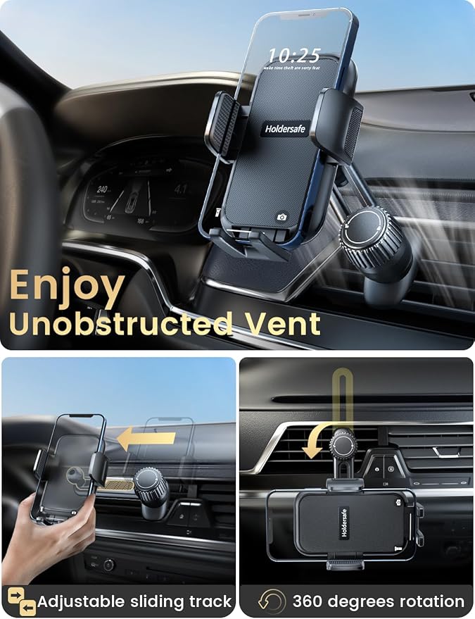 Phone Holders for Your Car: [Never Blocking] Air Vent Cell Phones Mount for iPhone 17 Pro Max & Samsung Android Smartphone [Thick Cases Friendly] Hands-Free Auto Mobile Phone Stand