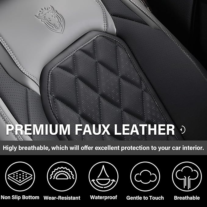Coverado Car Seat Covers Front Seats, Waterproof Seat Covers, Faux Leather Car Seat Covers 2 Pack, Universal Car Seat Protector Front Seat Cover Fit for Most Cars Trucks SUV- Gray&Black