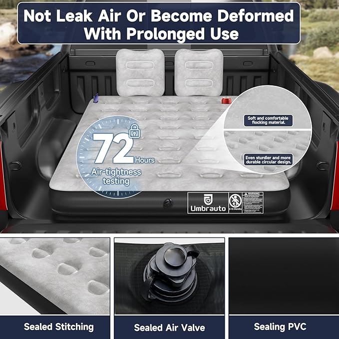 Umbrauto Air Mattress for 5.5-6.5 ft Short Bed Full-Size Trucks, Pickup Truck Airbed with Corded Pump – Ideal for Fall Camping & Outdoor Travel