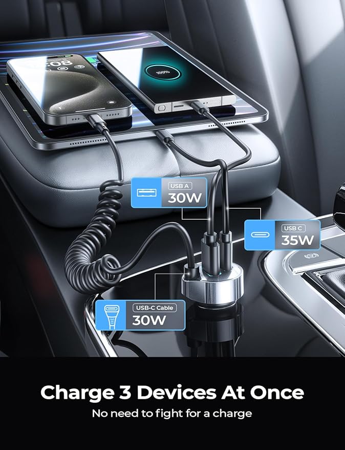 LISEN 65W iPhone 17 Pro Max Car Charger USB C Fast Charging,Super Fast iPhone 16/17 Pro Car Charger Type C Adapter Fit iPhone 17 Air ProMax Plus/16/15,Pixel 10, Samsung Galaxy S25/24,Android,Sliver