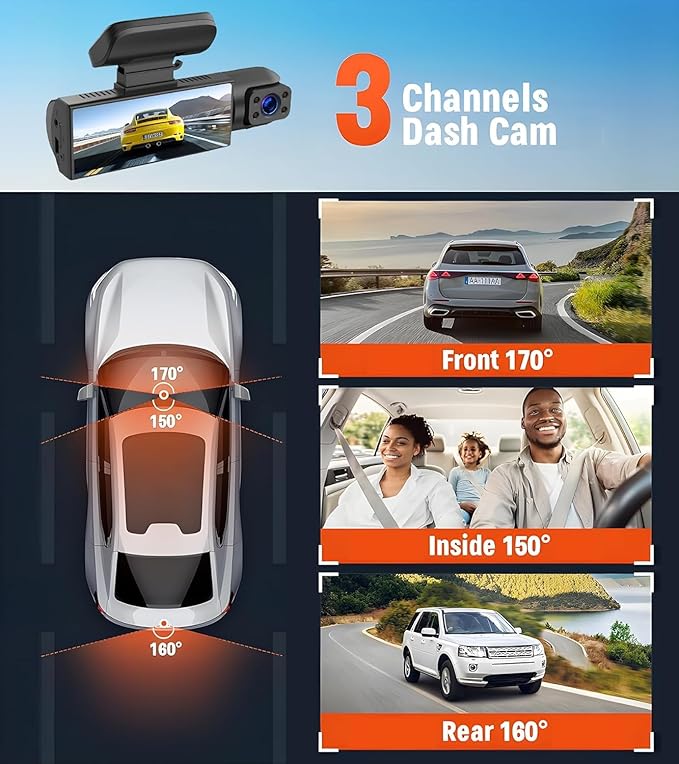 Dashcam Front and Rear Inside,Car Camera Dash Cam for Cars,Driving Recorder with IR Night Vision,Loop Recording,Wide Angle Lens,3.16 Inch IPS Screen,Parking Mode (Silver Gray)